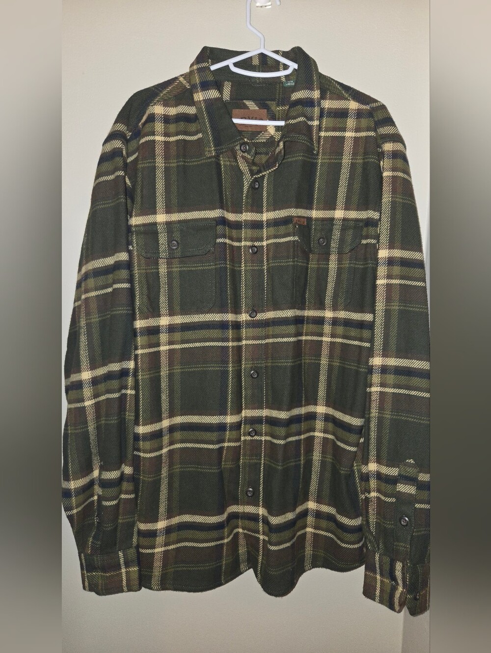 Orvis Olive & Cream Plaid Button-Front Shirt Jacket